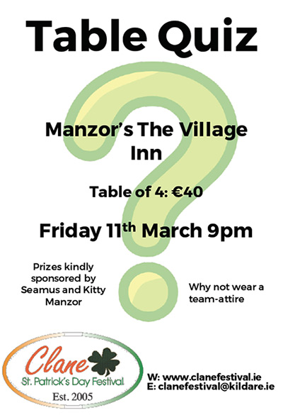 Table Quiz in Manzors - Clane Festival 2016