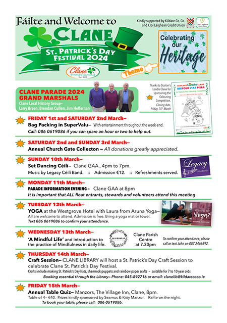 Clane Festival Events 2024 Poster 01-15 March24