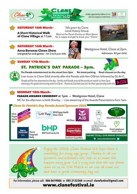 Clane Festival Events 2024 Poster 16-18 March24