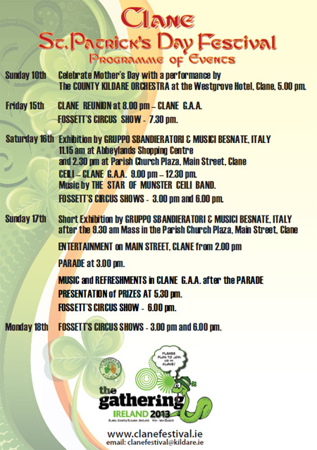 Clane St. Patrick's Day Festival 2013  Programme of Events