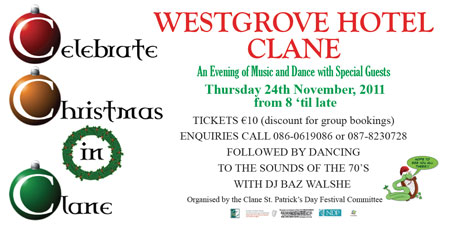 Celebrate Christmas in Clane in the Westgrove Hotel on Thur 24th Nov at 8pm