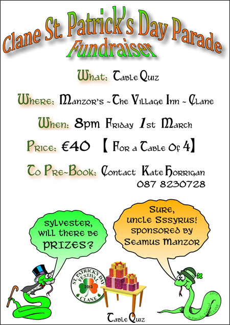Clane St. Patrick's Day Parade Fundraiser Table Quiz 01 Mar 2013