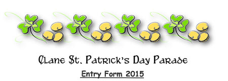 Download the Clane St. Patrick's Day Parade Entry Form 2015 (PDF, 306k)