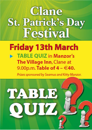 Table Quiz in Manzors Poster 2015