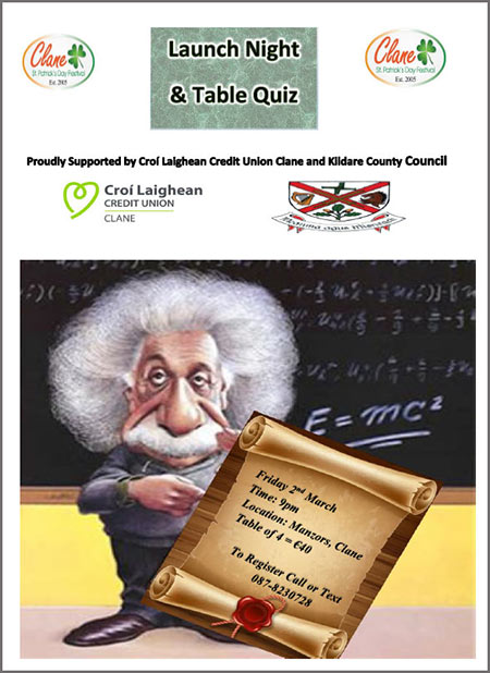 Clane Festival 2018 Table Quiz A4 Poster